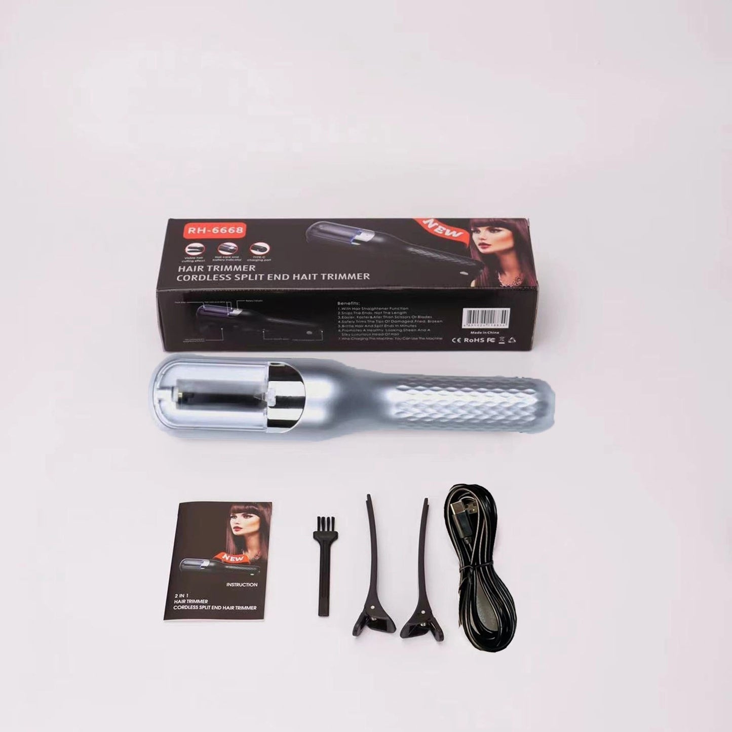 High-quality cordless hair trimmer for split ends, automatic care for damaged hair, ensuring comfortable and smooth hair.