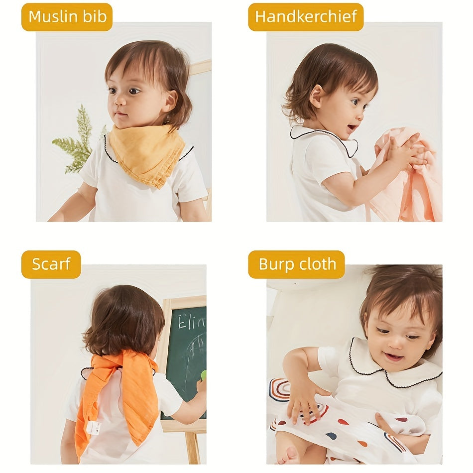 Elinfant offers a set of 5 soft muslin children's bibs in an orange rainbow moon print. The set also includes 59.94cm square burp cloths for children.