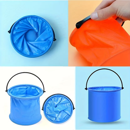 1 collapsible bucket with handle, suitable for beach, travel, outdoor activities. Comes in random colors: blue, purple, orange, green.