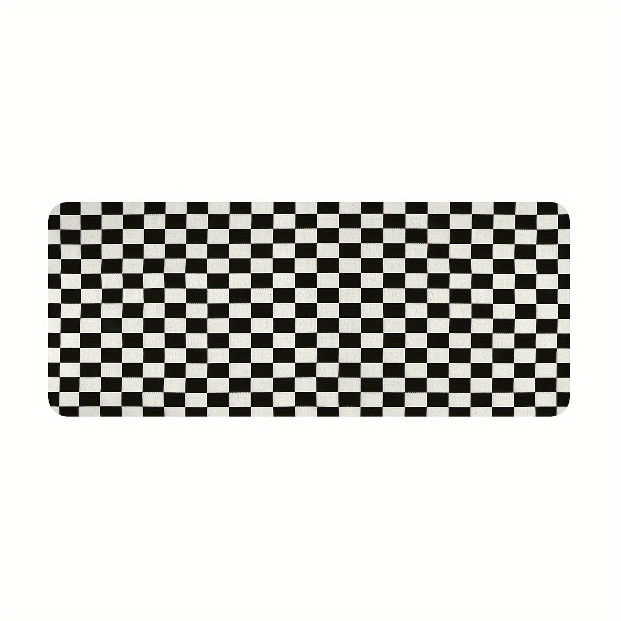 Black and white checkered carpet, 1 piece, made of non-slip polyester material. This machine-made floor mat is 100% polyester and can be hand washed. Suitable for indoor use in the bedroom, entryway, living room, kitchen, and bathroom. It weighs 480g and