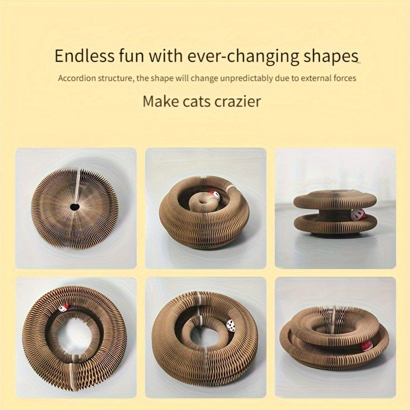 Cardboard cat paw toy with bell for safe scratching and endless entertainment, ideal for cats.