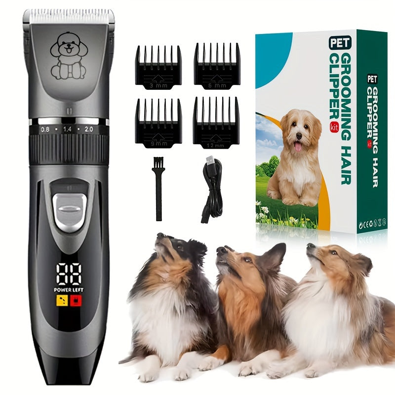 High-quality pet grooming set with power indicator light, low noise trimmer, suitable for dogs, cats, and other pets.