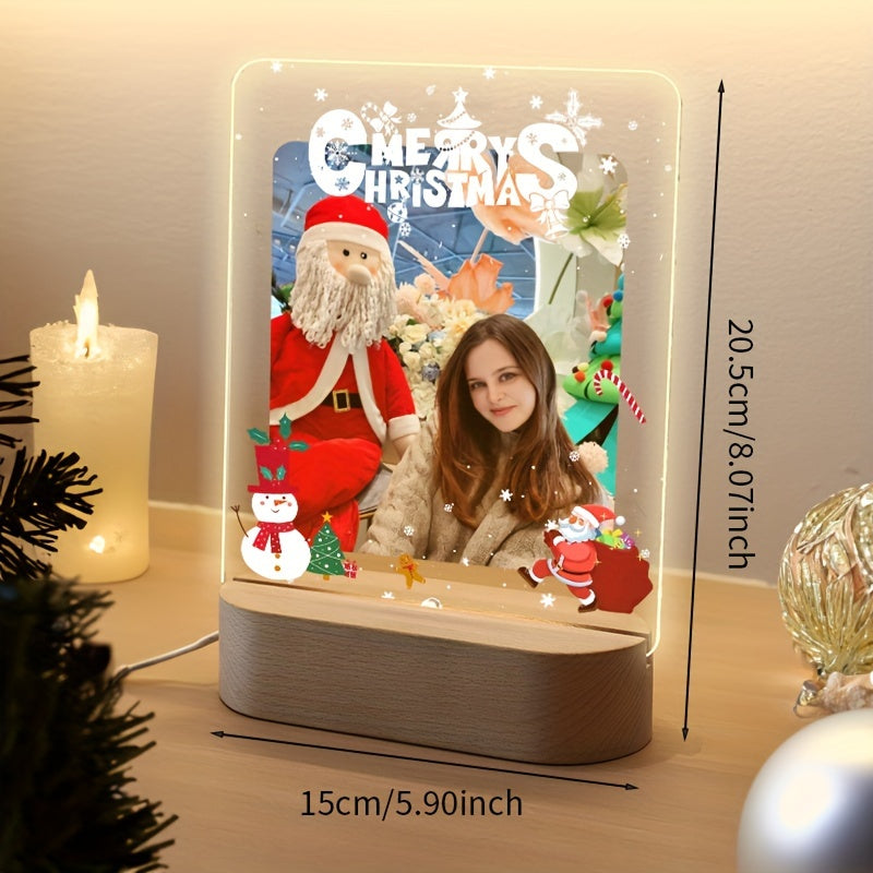 Personalize your space with our LED light-up acrylic photo frame, perfect for displaying a single Christmas-themed picture. This customizable frame is an ideal gift for birthdays, anniversaries, Valentine's Day, and festive home decor. Suitable for ages