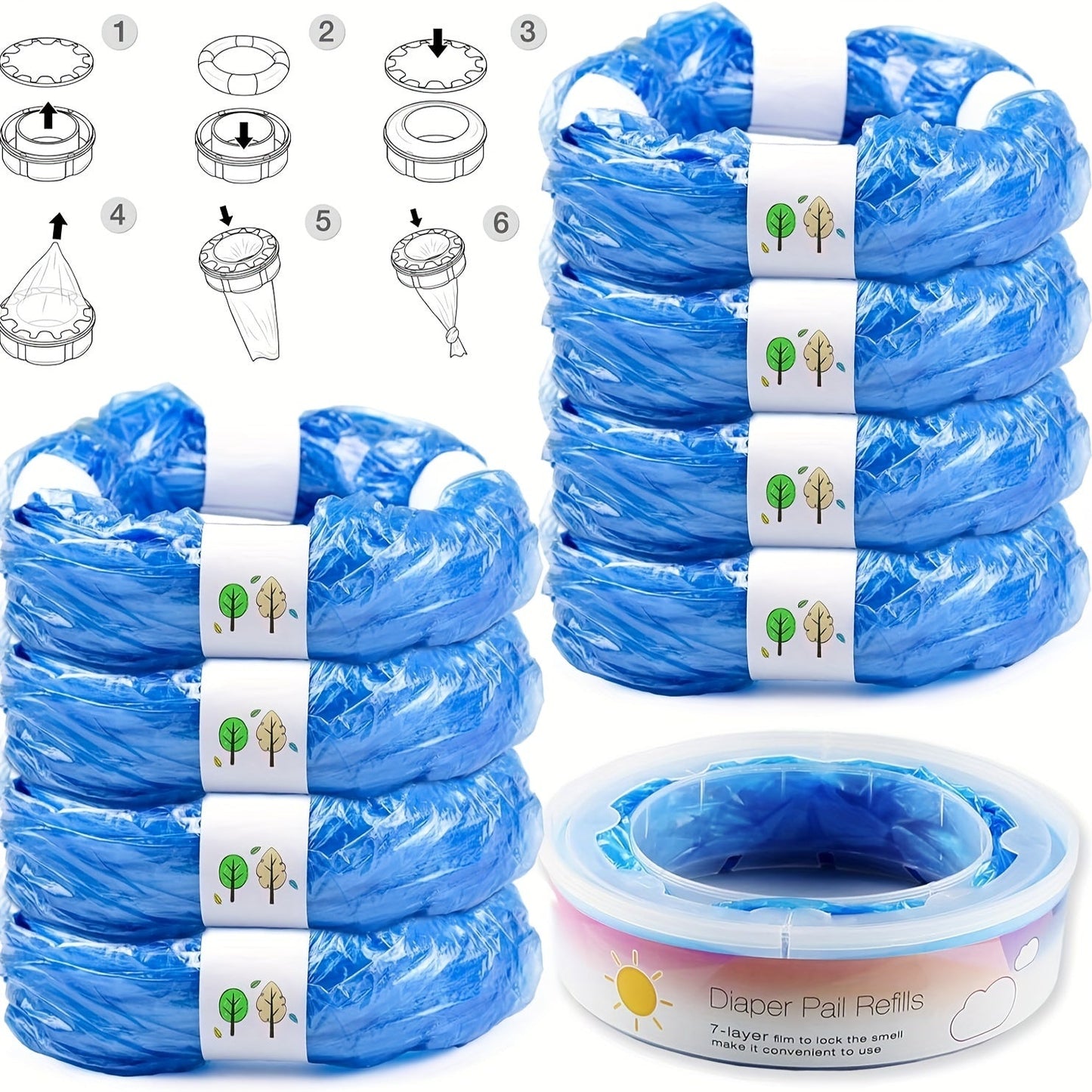 1 Refill Cartridge of 9 Packs Diaper Refill Bags Compatible With Genie And Munchkin Diaper Pails