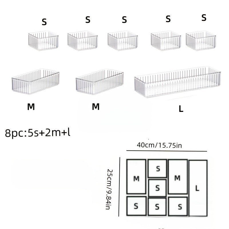 6/7/8pcs set of multi-functional acrylic transparent makeup storage box combinations, suitable for office and home use.