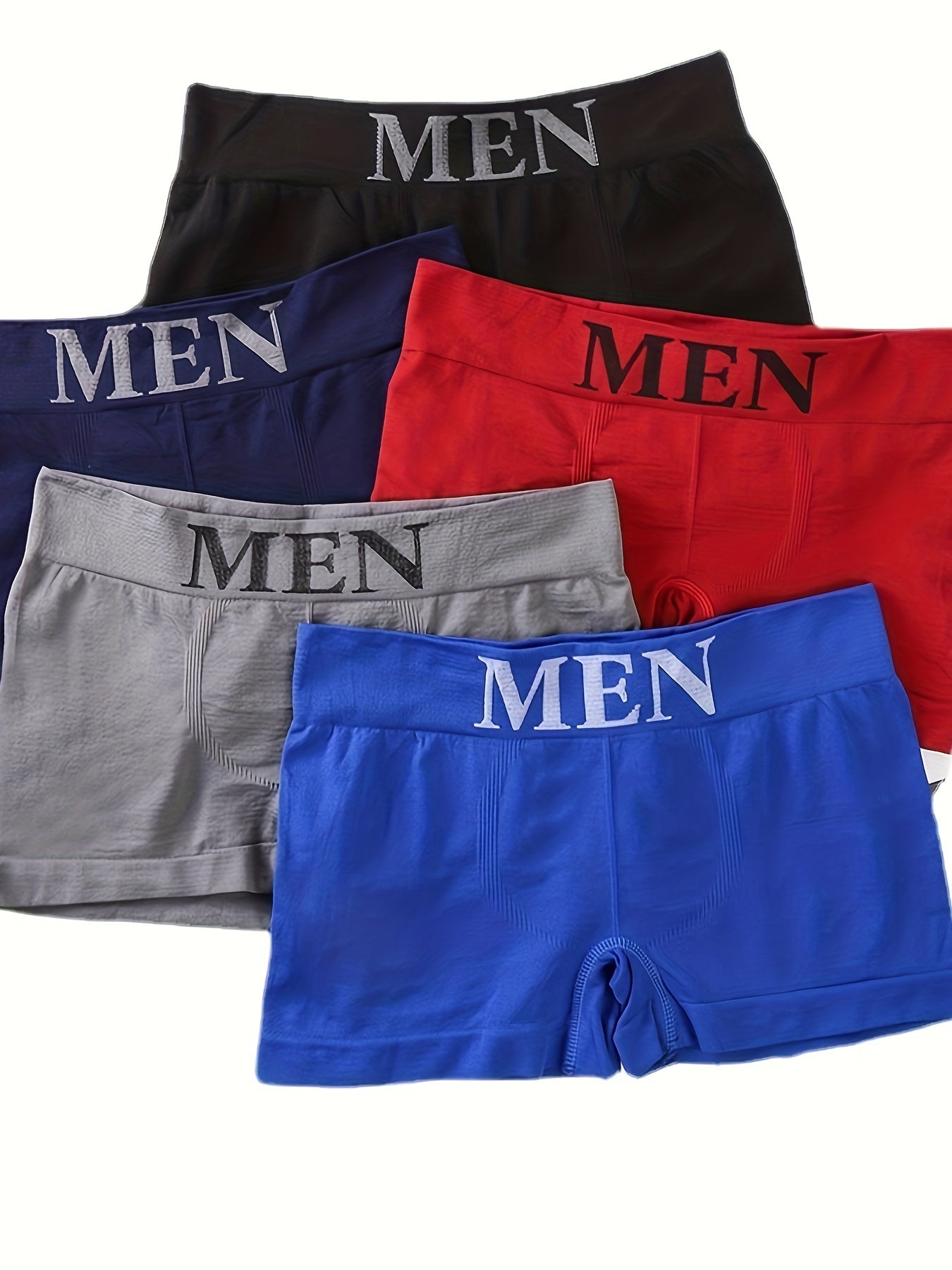 10-Pack Men's Seamless Boxer Briefs made of Modal (90%) and Spandex (10%) high stretch knit fabric with an Alphabet pattern, for breathable comfort fit and casual wear.