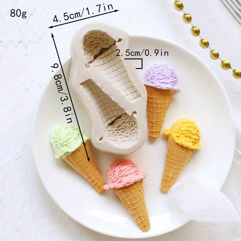 One-piece Ice Cream Shaped Chocolate Mold made of Simulation Ice Cream Cone Silicone, suitable for making candy, fondant, biscuits, and ice cream. Perfect for DIY cake decorating, baking, and as a handy kitchen gadget or accessory for your home kitchen.