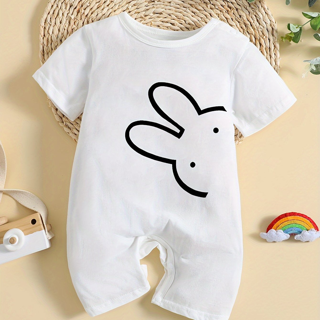 Cartoon animal newborn romper for baby boys, suitable for indoor and outdoor wear.