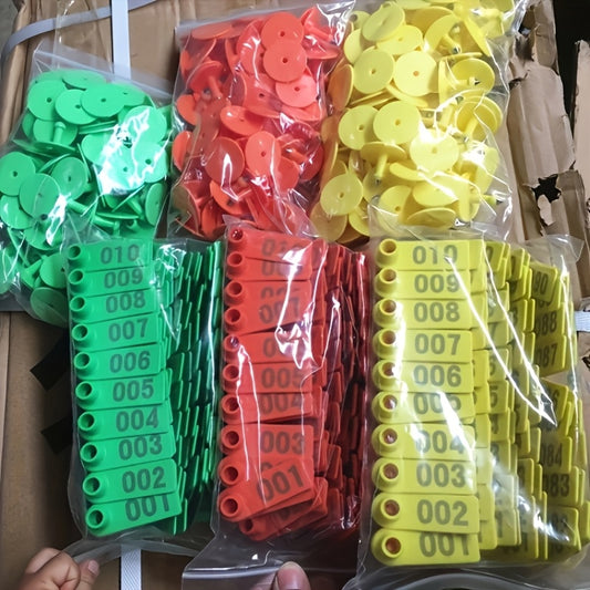 Durable 100-pack numbered ear tags for livestock, with secure non-fading plastic labels for cattle, sheep, goats, and pigs.