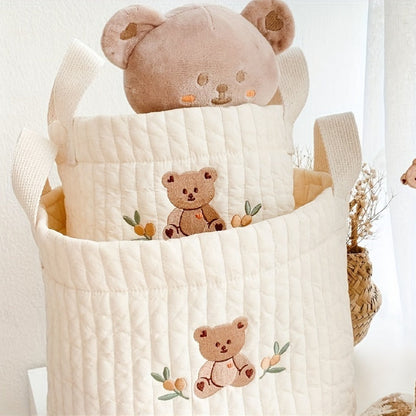 Durable and Foldable Storage Basket with Bear Embroidery - Ideal Organizer for Diapers, Clothes, Toys, and Bedding - Perfect for Multipurpose Use