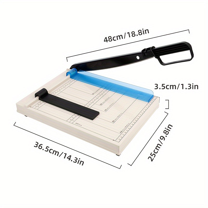 Manual A4 paper cutter with removable blade and ABS resin body.