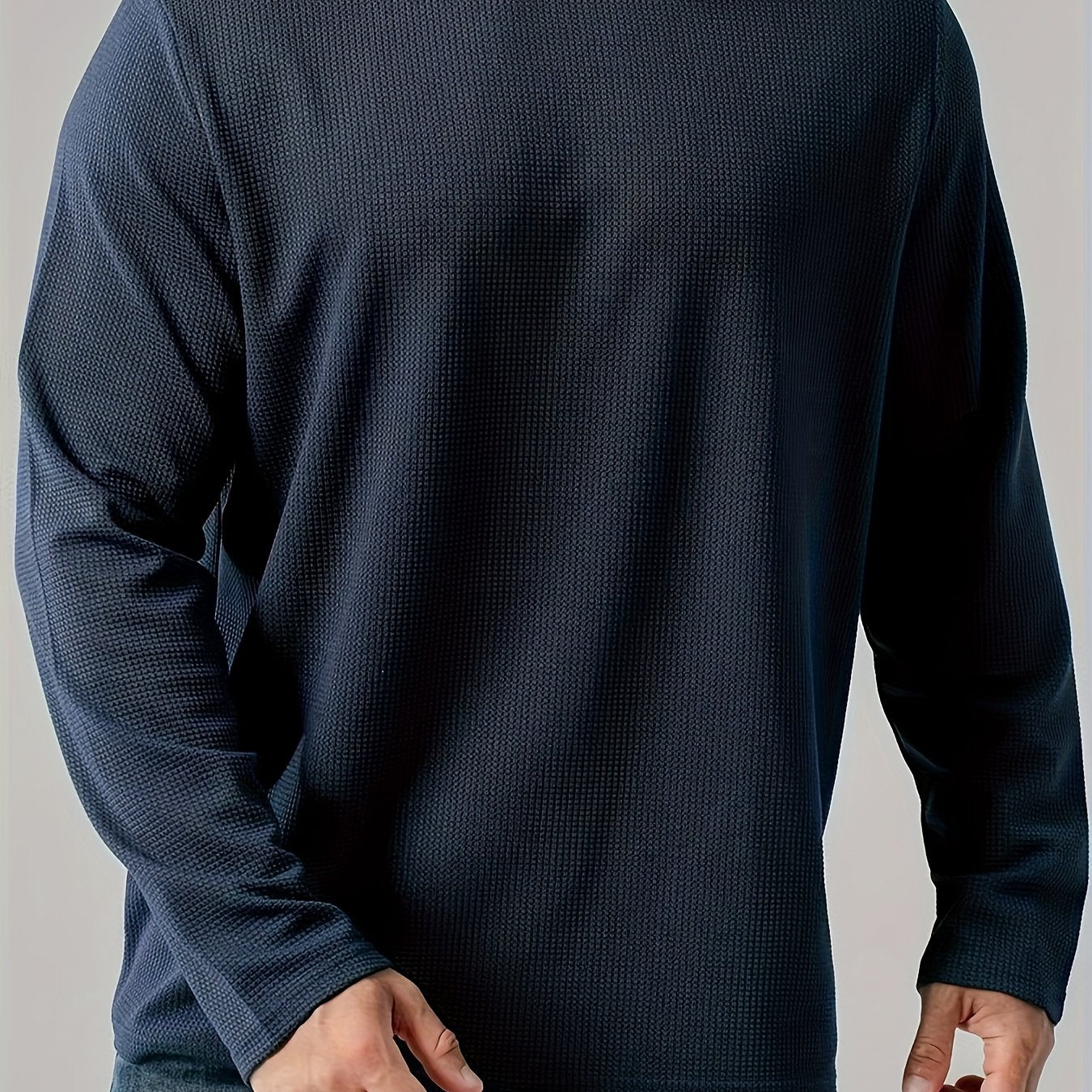 Men's Plus Size Dark Gray Long Sleeve Crewneck Top in Soft Polyester Knit, Warm & Comfortable for Fall and Winter, Machine Washable, Everyday Stylish Comfort Wear.