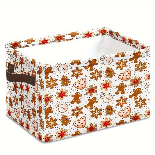 Storage box shaped like gingerbread men for organizing wardrobe shelves during Christmas. Can also be used for clothes decoration and as a large fabric basket with a handle for easy carrying.