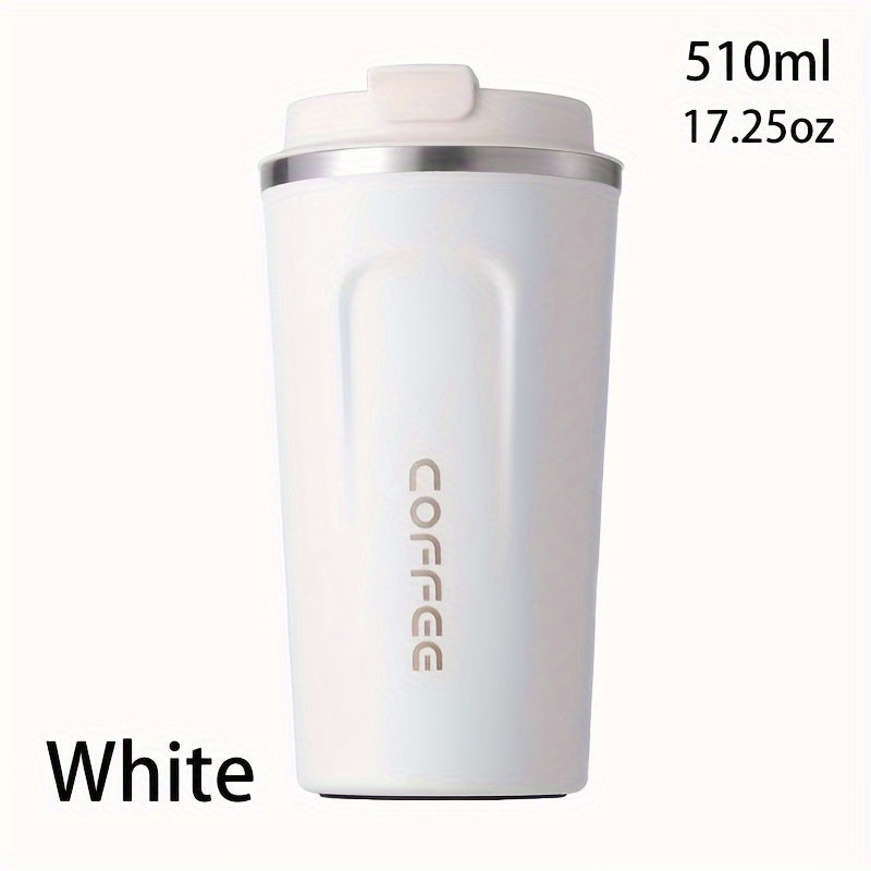 Reusable stainless steel travel mug in 12.85oz/17.25oz sizes, leak-proof and insulated for hot or cold drinks, ideal for both summer and winter, perfect birthday gift. Hand wash only.