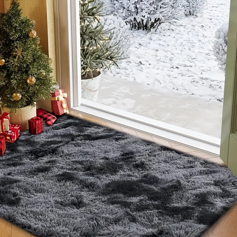 Soft shaggy area rug made of machine washable polyester fiber, featuring non-slip and stain-resistant properties. This cozy indoor carpet comes in a rectangle shape, covering less than 2.16m² and with a longest side under 1.8m. Perfect for living rooms