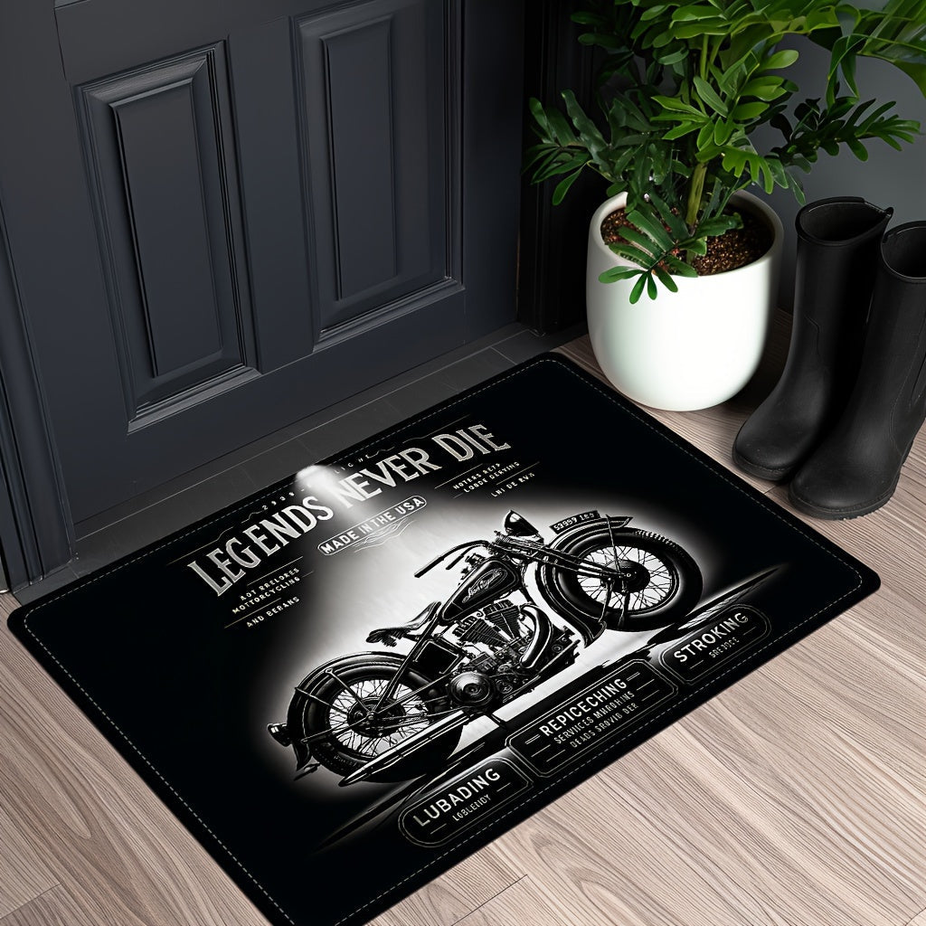 Polyester Flannel Non-Slip Motorcycle Club Doormat, 1.2cm Thick Absorbent Sponge, Stain Resistant, Machine Washable, Waterproof Floor Carpet for Living Room, Bedroom, Kitchen.