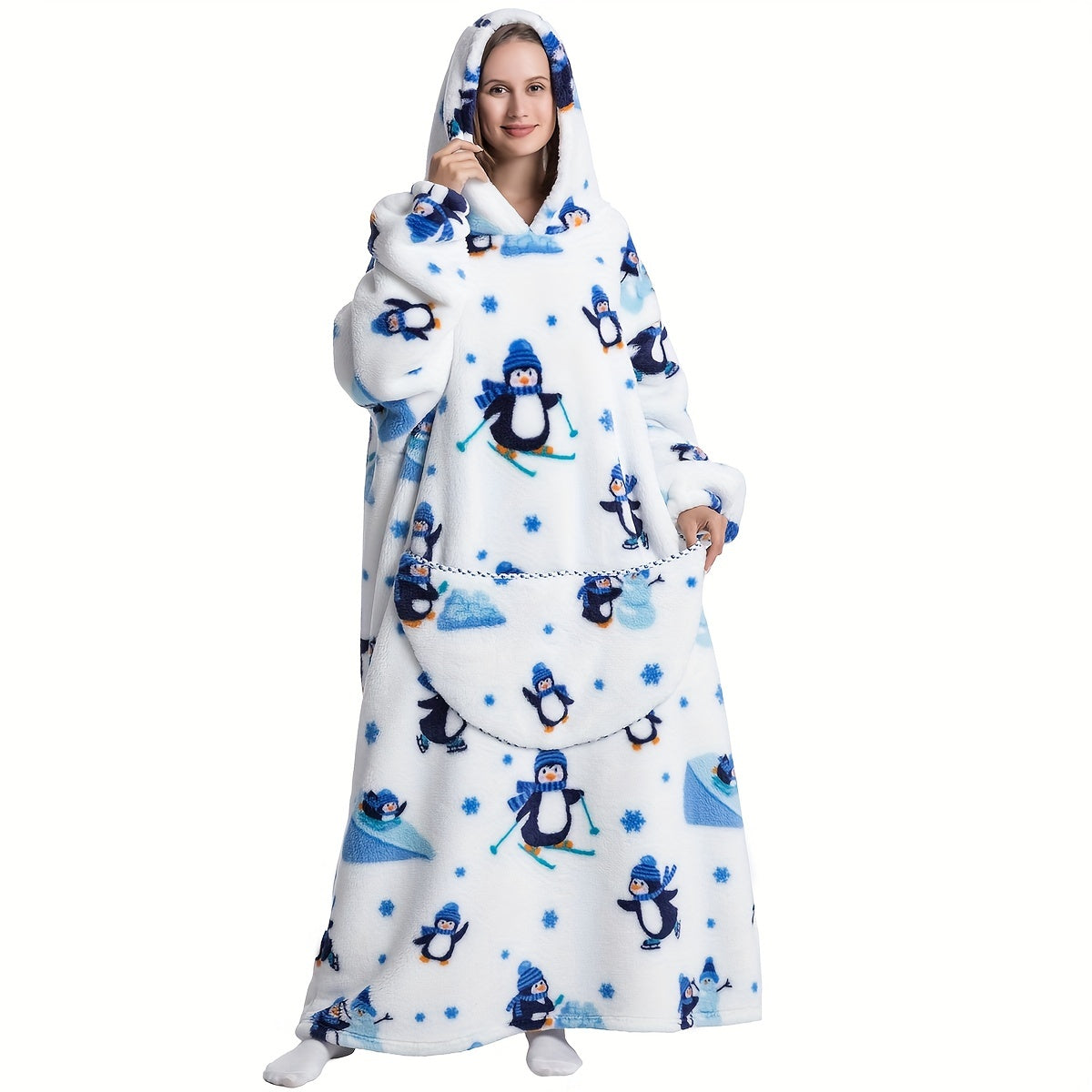 Stay warm and cozy with our 1pc Extra Long Oversized Blanket Hoodie, featuring sleeves and pockets for ultimate comfort. Made of super warm and soft fleece, this giant blanket hoodie is perfect for both women and men.