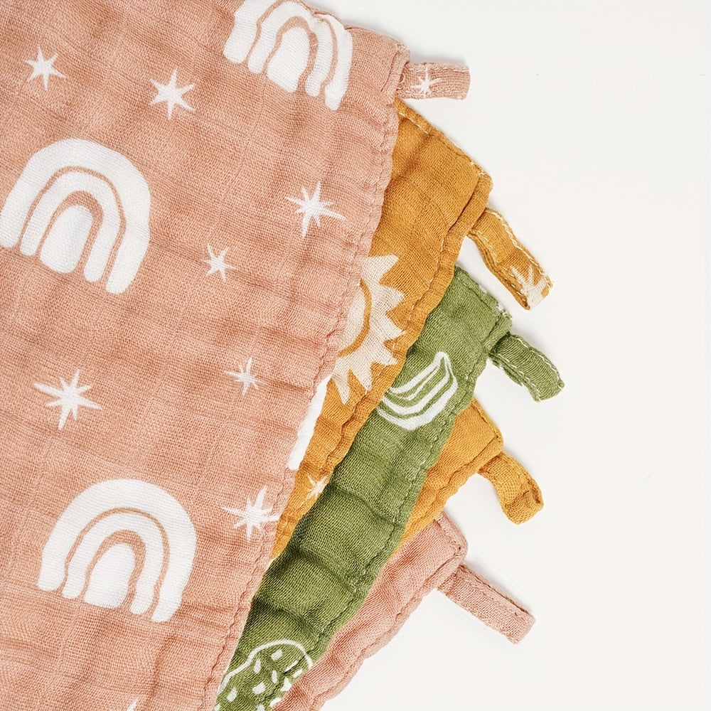 Set of 5 Bamboo Cotton Muslin Face Towels featuring Rainbow Print, Soft Bowels, and Burp Cloths