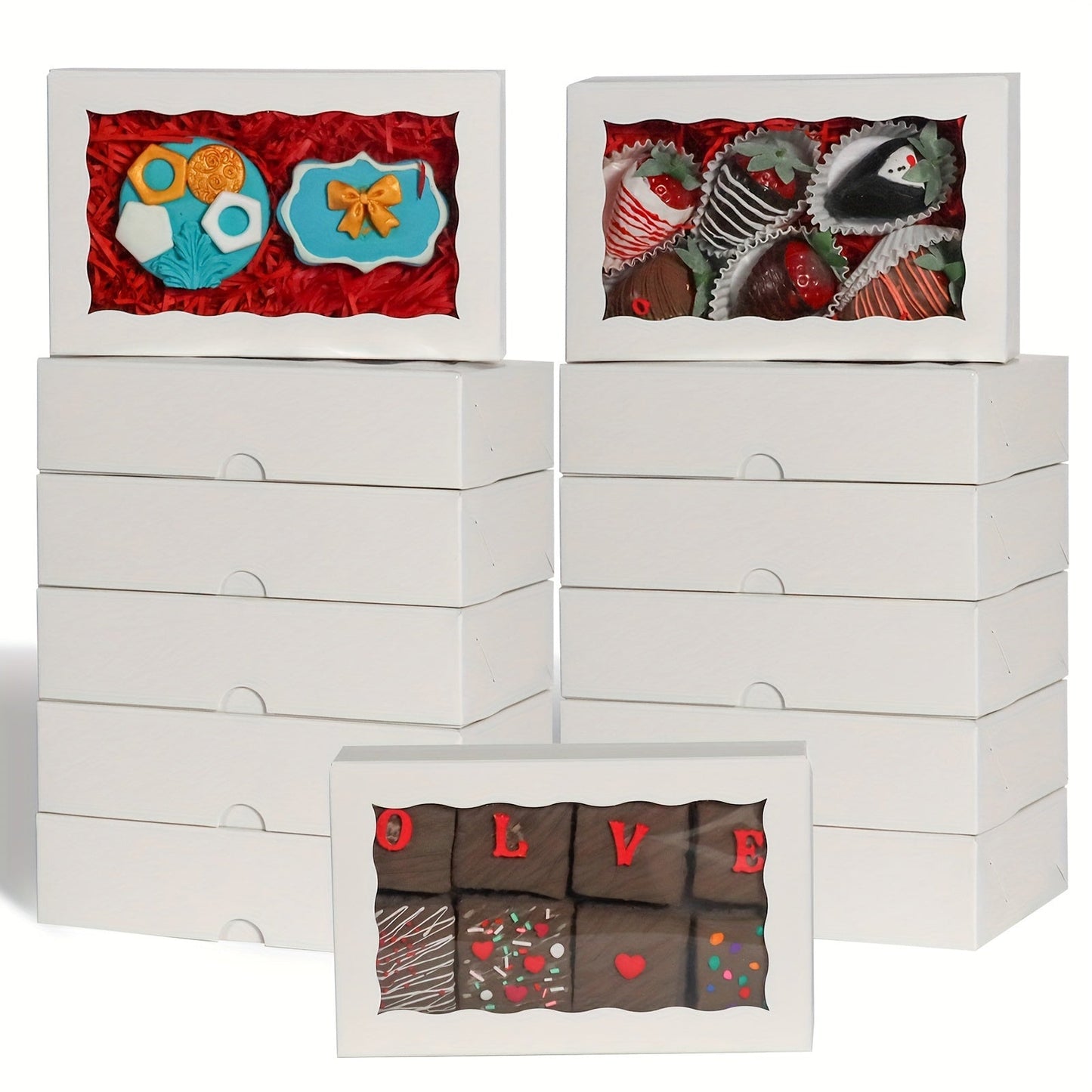 Bakery Boxes Set of 6, 15, or 30 - Includes Chocolate Covered Strawberries, Cakesickle, Chocolate Truffle, Pretzel, and Brownies Boxes - Perfect for Easter, Mother's Day, Christmas, and Valentine's Day with Window Display