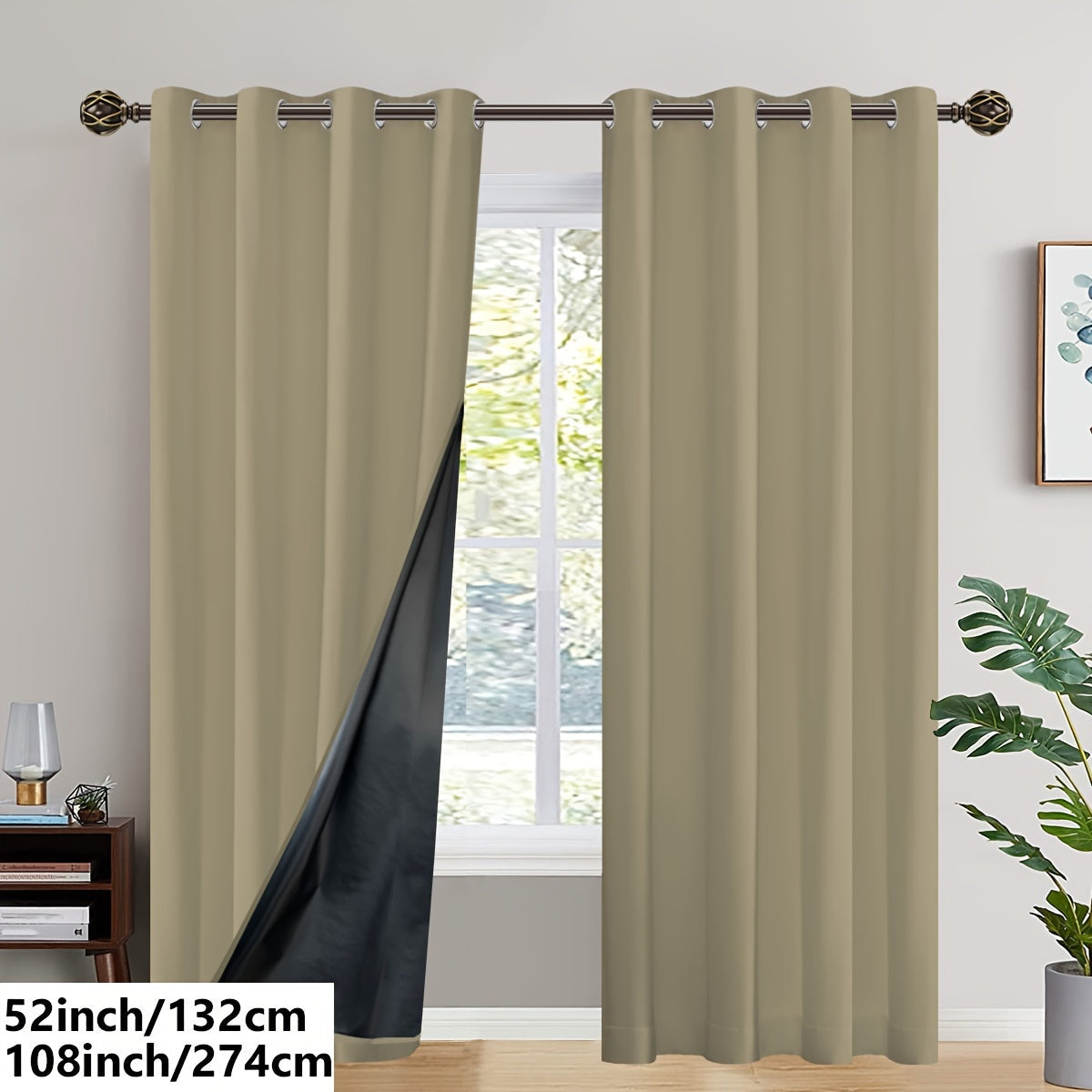 2PC Insulated Blackout Curtains with Coated Insulating Lining - Ideal for Living Room, Bedroom, Kitchen, Bathroom - Perfect for Home and Room Decoration