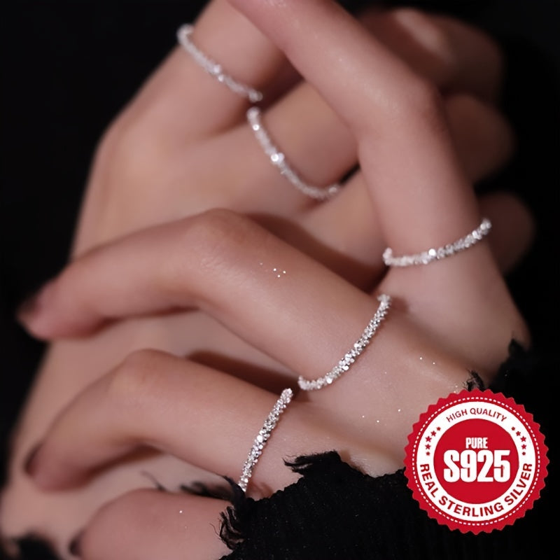 S925 Silver Women's Delicate Soft Chain Ring with Sparkling Personality, 0.9g Lightweight and Low Allergy