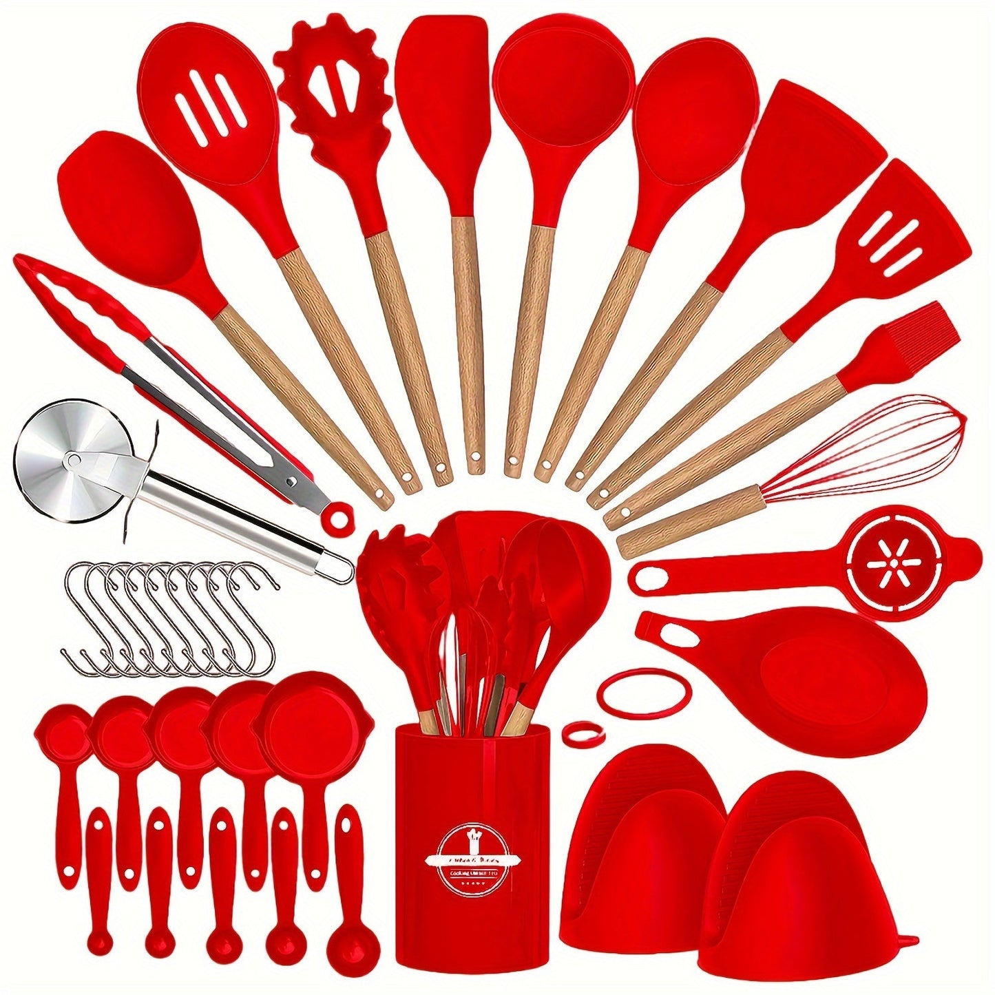 36-piece Silicone Kitchen Utensil Set featuring Wooden Handles, Heat-Resistant Non-Stick Cooking and Baking Tools for Home Kitchen