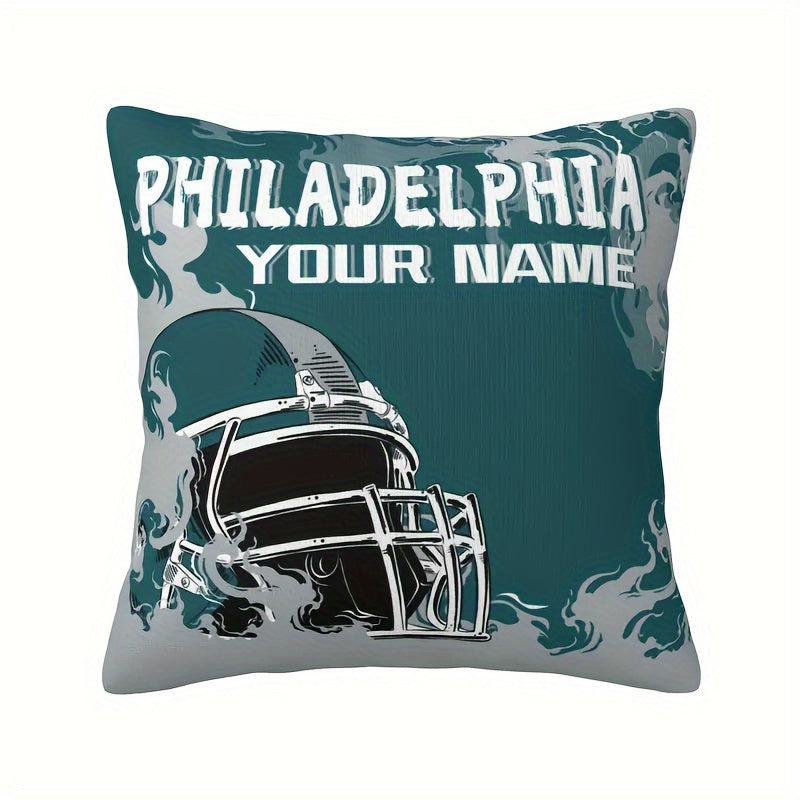 Customize your home decor with a Philadelphia football-themed throw pillow cover crafted from knit fabric. This square cushion case measures 45.72x45.72 cm and features a mix of colors. No electricity needed for this stylish accent piece.