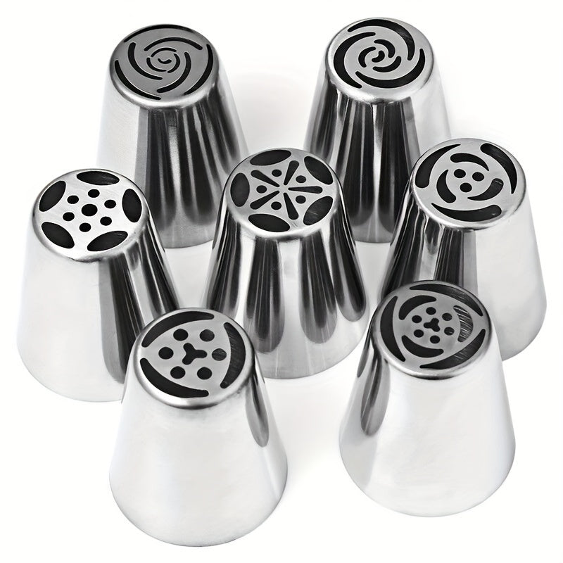 27 piece set of Russian Cake Piping Tips, made of durable stainless steel for perfect icing and frosting. Ideal for decorating cupcakes, creating puffs and cookies, a must-have baking tool in your kitchen. Enhance your baking experience with these