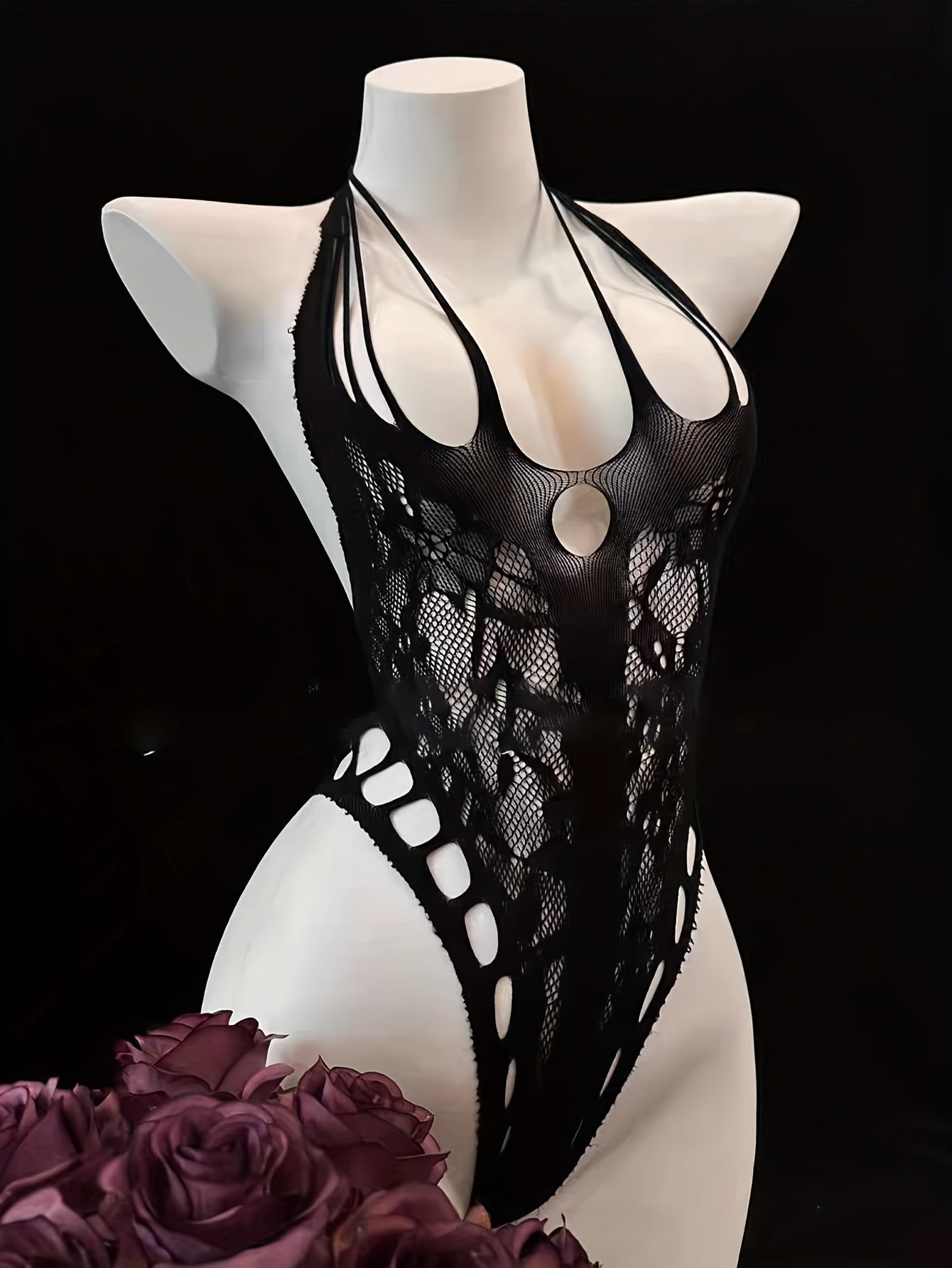 Sexy bodysuit for women, made of polyamide and elastane knit fabric, sleeveless with hollow-out details and solid color