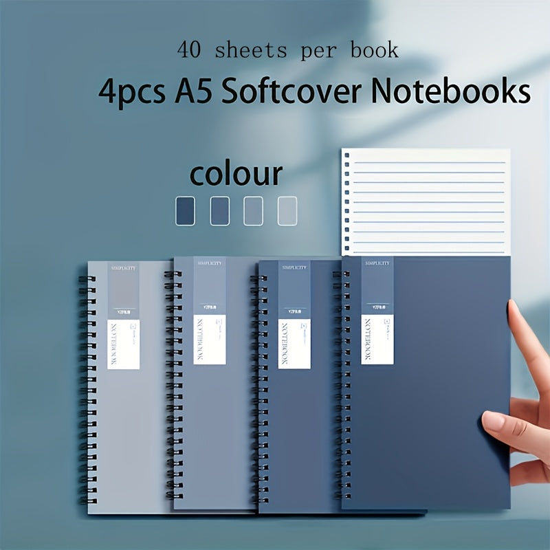 4 A5 Spiral Notebooks in Gradient Blue, 320 Pages Each - Ideal for Daily Office Use