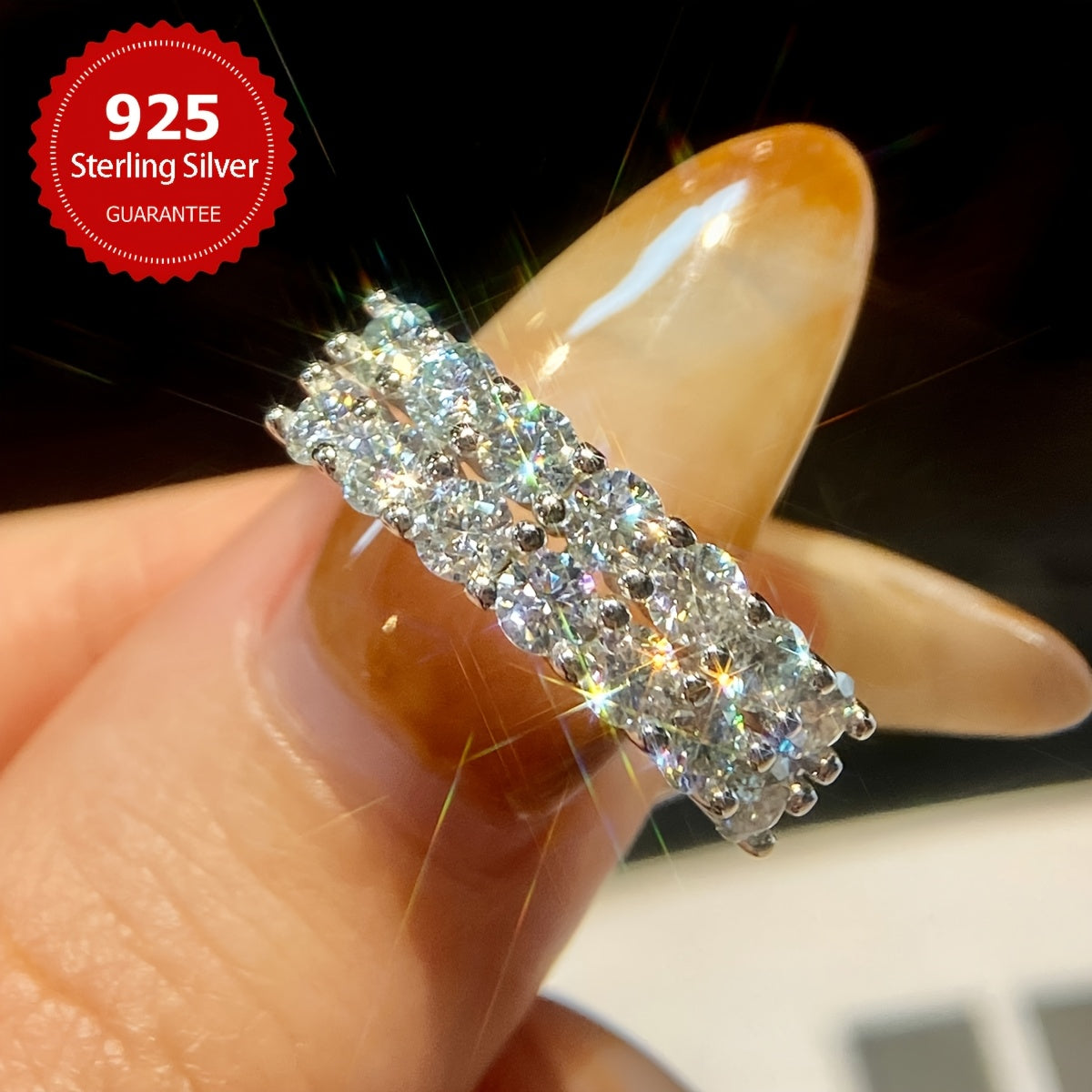 An exquisite Moissanite engagement ring with a dazzling 1.4 carat stone set in 925 sterling silver. This luxurious ring is the perfect gift for Valentine's Day or as a promise ring. Ideal for brides and beloved ones, this eternal ring features a total of