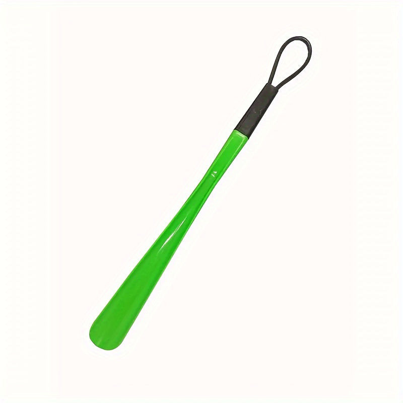 Extra long flexible plastic shoe horn with easy-grip spoon design, durable and lightweight. Available in red or black.