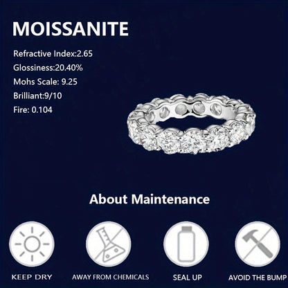 This sophisticated 925 sterling silver Moissanite ring features a stunning 7-carat full diamond row design inspired by Y2K style. It is ideal for daily wear, vacations, dates, parties, weddings, engagements, and proposals. This exquisite piece makes the