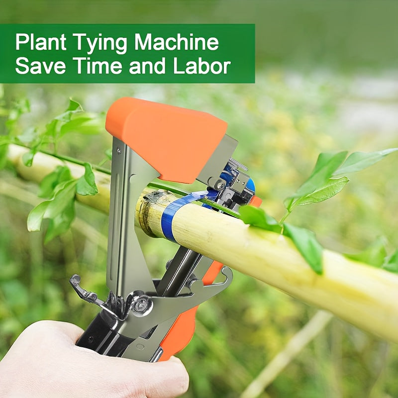 Yellow agricultural tool set includes a plant tying machine for vine, grape, cucumber, eggplant and vegetables. It is widely used, easy to use, time-saving and labor-saving, making it a