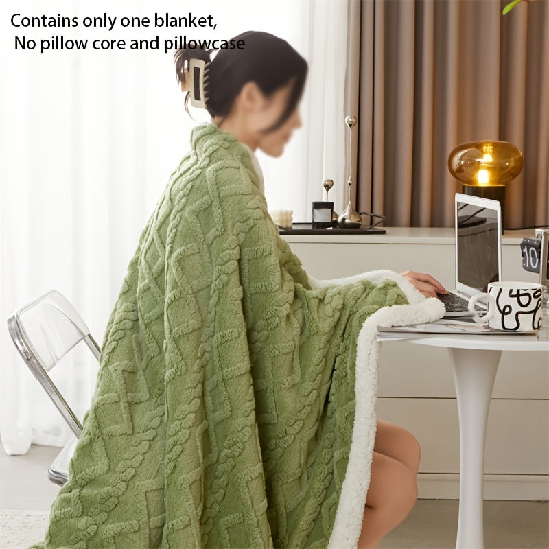 Luxurious Matcha Green Double-Layer Taffeta Fleece Blanket - Featuring 210g of Lamb Velvet and 220g of Cuff for Ultimate Comfort. Perfect for Bedroom, Living Room, or Office - Suitable for All Seasons. Easy to Clean in the Washing Machine with a