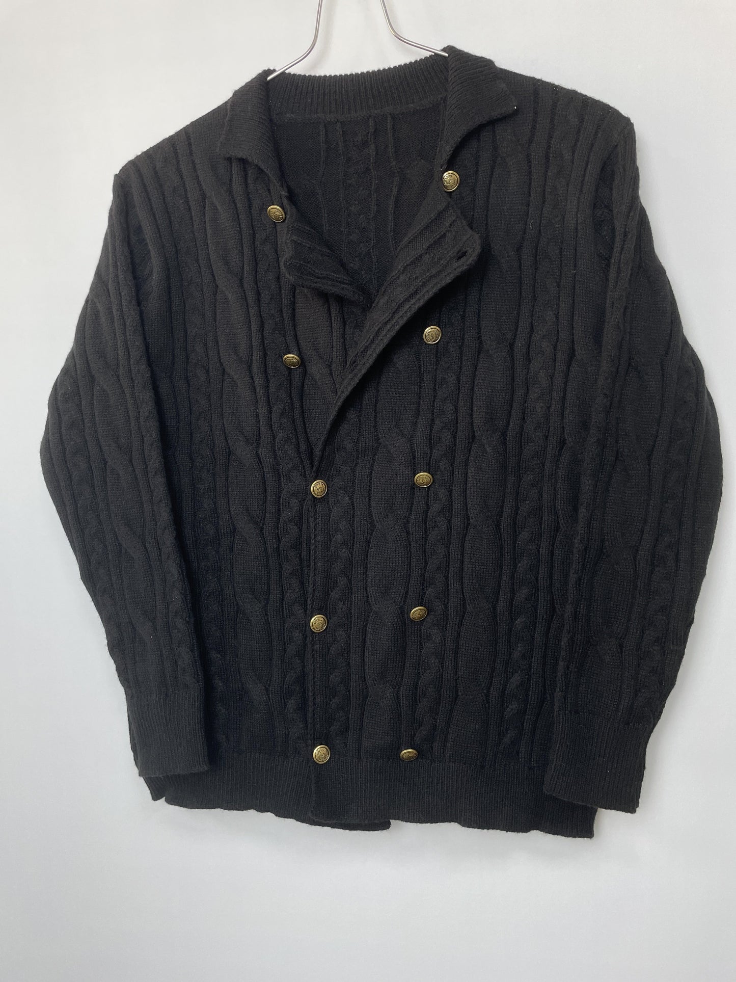 Double-breasted cable knit cardigan for plus-size men, perfect for fall and winter