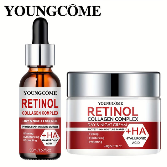 YOUNGCOME Retinol Kollagen Kompleks Terini Parvarish Qiluvchi To'plami - Hipoallergen Kunduzi va Tunda Qarish Qarshi Serum va Barcha Teri Turlari Uchun Namlantiruvchi Kremlar