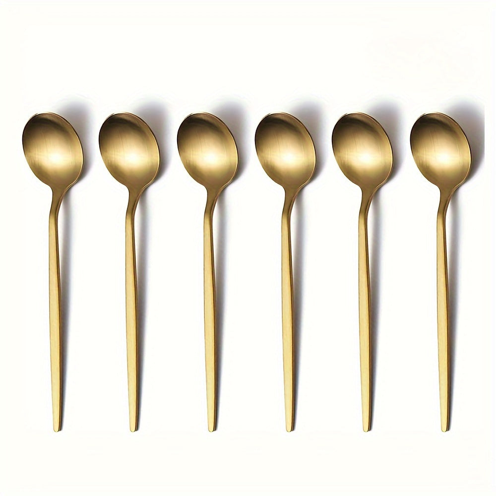 Set of 2/4/6 Golden Coffee Spoons made of stainless steel, perfect for home or dining use, dishwasher safe, 12.95 cm long.