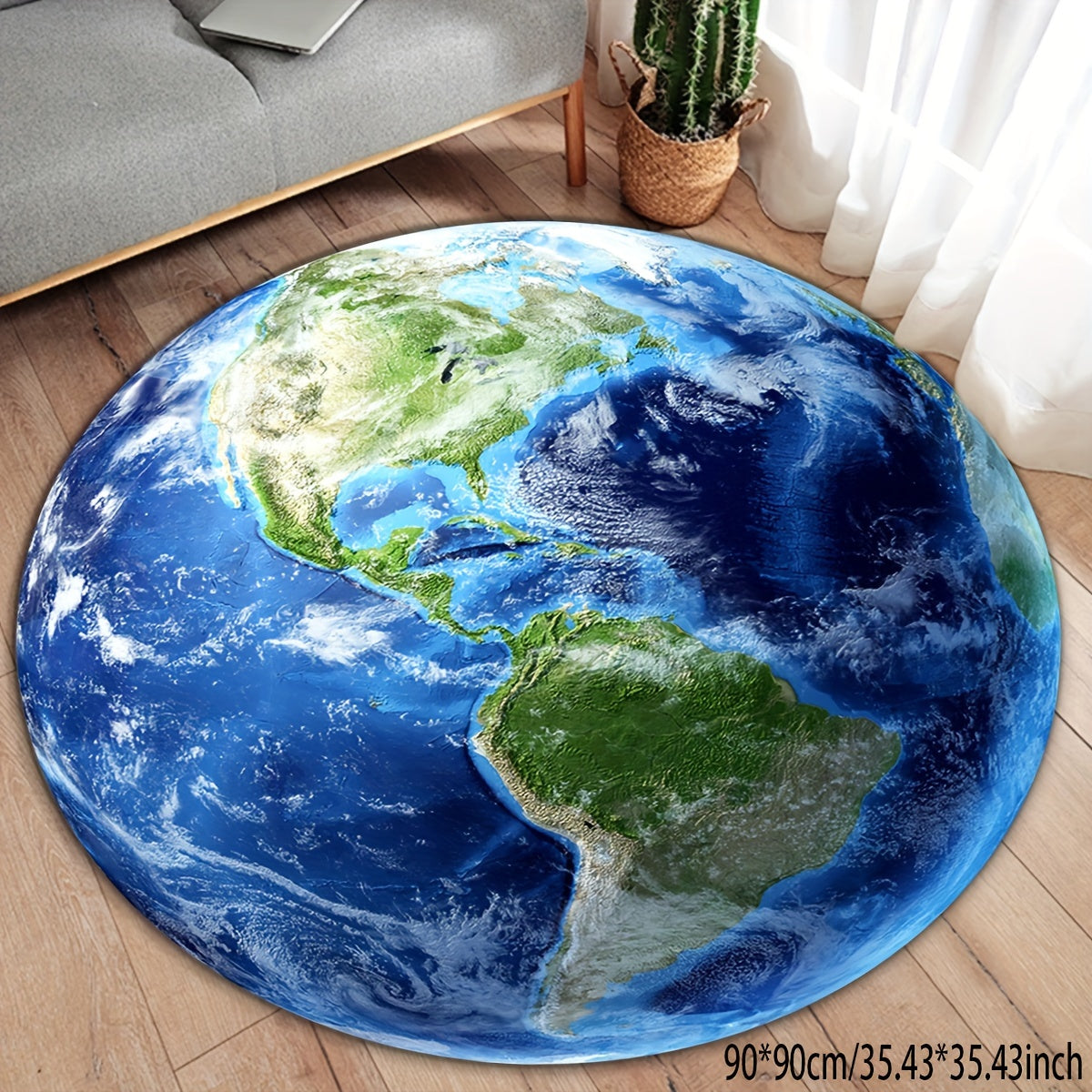 Round Earth Rug with Creative Design - Made from Durable Viscose, Low Pile, Machine Washable, Ideal for Kids and Home Decor - Available in 59.99cm and 89.99cm Sizes for 59.99 USD