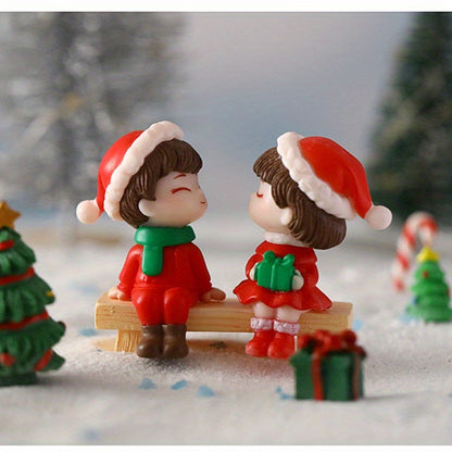 1 Set of Plastic Christmas Cartoon Couple Figurines - No Power Required, Tabletop Decor for Xmas Season