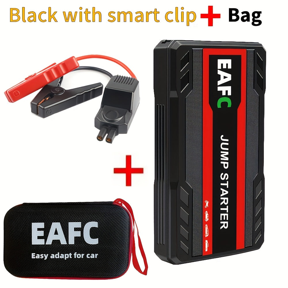 Portable car jump starter with LED light, supports starting gasoline cars up to 3.0L.