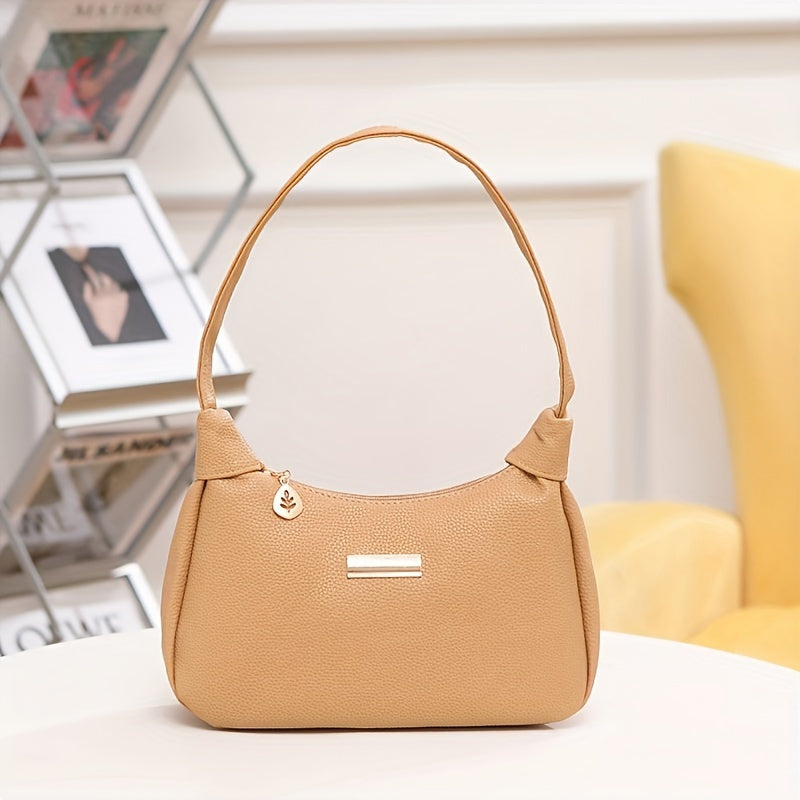 Stylish Beige Shoulder Bag with Zipper Closure, Perfect for Daily Use and Gifting