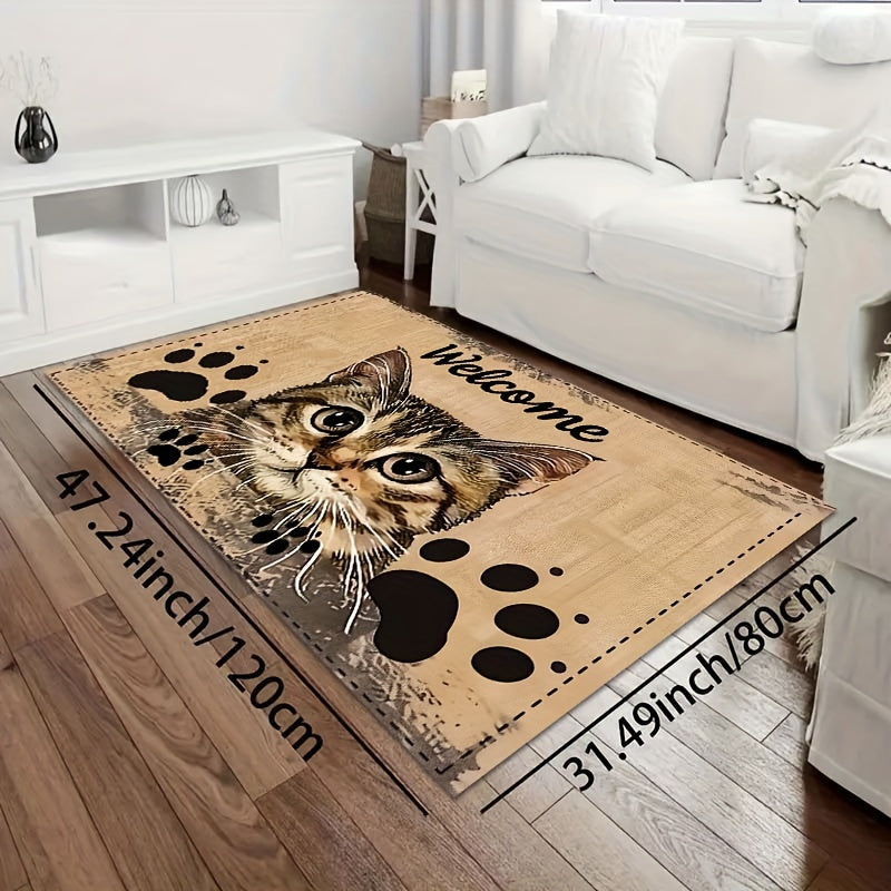 This Non-Slip Polyester Doormat with Cat Design is Both Stylish and Functional. Machine Washable for Easy Care, this Rectangle Indoor Entrance Rug is Perfect for the Kitchen, Living Room, Bedroom. A Decorative Floor Mat that will Welcome You Home.