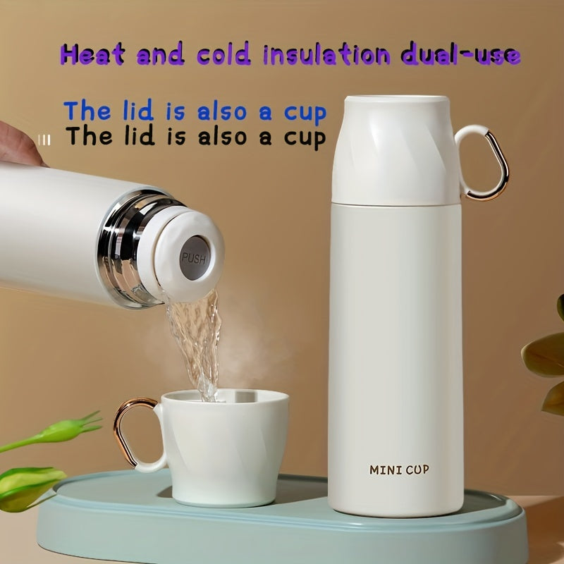 This stainless steel thermal cup comes in a set with a gift box. It features a double-layer design that is leakproof and insulated, keeping your drinks hot or cold for hours. Perfect for activities such as cycling, backpacking, office or car use, school