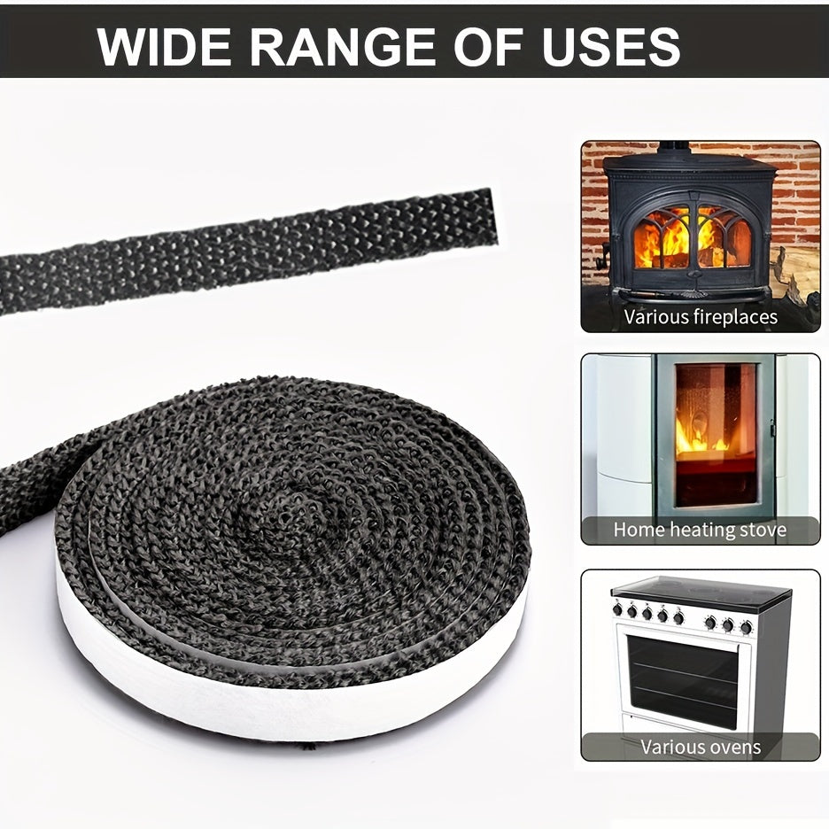 Black Fiberglass Fireproof Sealant Tape designed for log burners and fireplaces with high-quality materials. This self-adhesive tape is heat resistant and can be used as a replacement gasket. Available in 2m or 3m lengths.