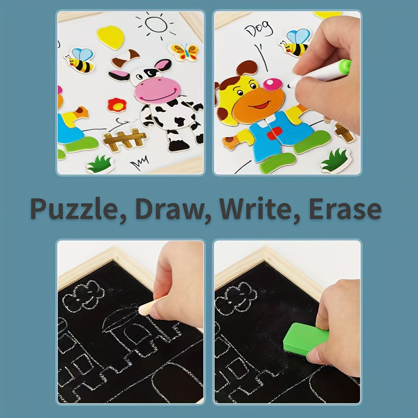 Set of 120 children's toy puzzles with paintbrush and chalkboard included - Educational puzzle development toys, perfect for school season or birthday gift