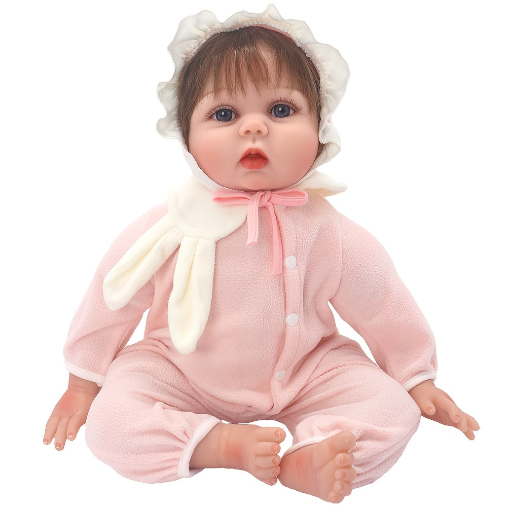 Pink Rabbit Ears Onesie with cap for 22in NPK Silicone Dolls.