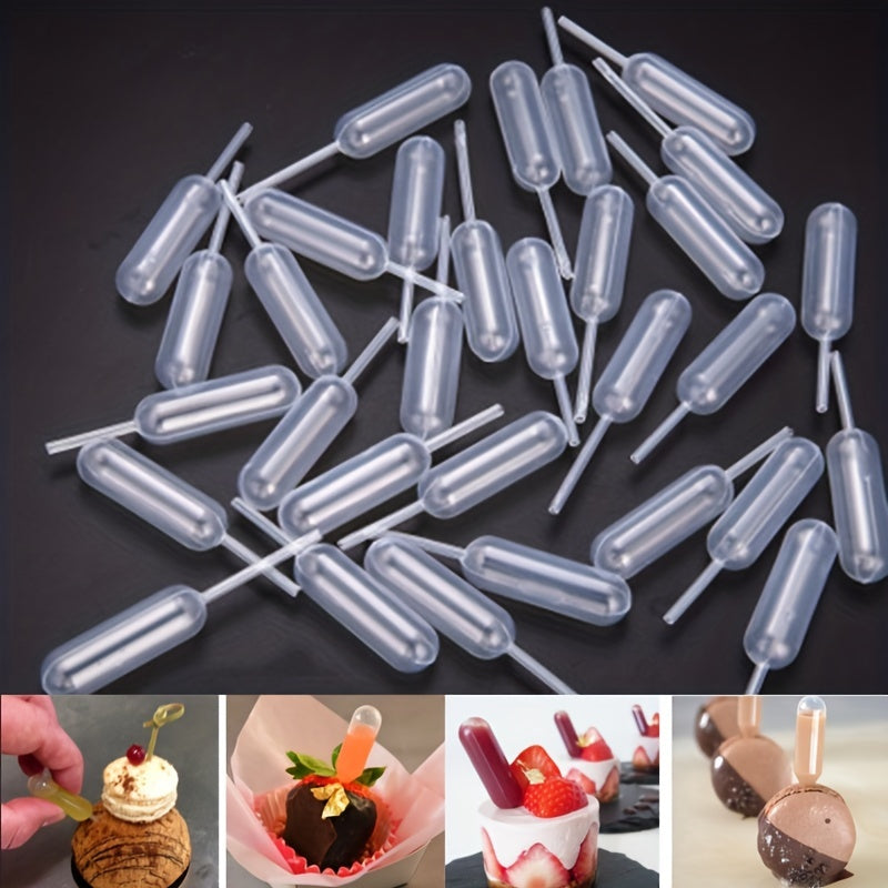 Set of 50 Plastic Droppers for Ice Cream, Jelly, and Milkshakes - Disposable Straws for Injecting Cupcake Desserts - Safe for Food Contact