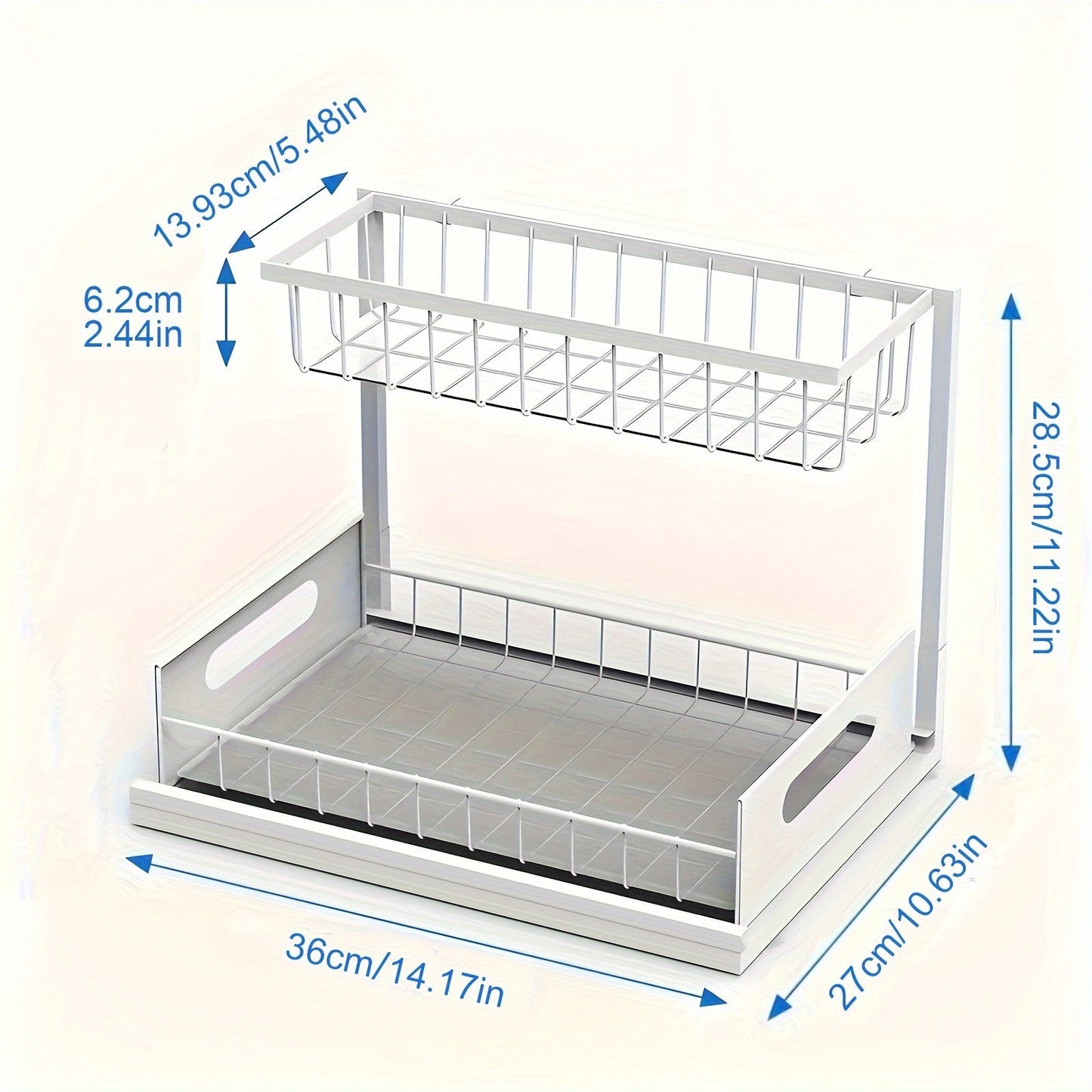 Double-Layer Pull-Out Under Sink Organizer, Carbon Steel Storage Shelf for Kitchen and Bathroom - Multi-Functional Rack for Condiments, Spices, Medicines, and Cosmetics - Available in Black/White