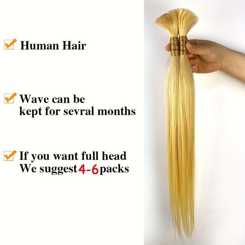 45.72-71.12 cm No Weft Braiding Hair Bulk, Blonde Human Hair Extensions, 50g/100g Pack for Women